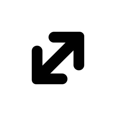 İzole edilmiş siyah oklar beyaz zemine karşı sağ üst ve sol alt tarafı gösteriyor. Genişleme, tam ekran veya ekran boyutlandırması için grafik sembolünü genişlet.