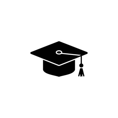 Bu minimalist ikon, mezunlar ve akademik semboller için akademik başarı ve akademik başarının simgesi olan püsküllü siyah bir mezuniyet şapkası sergiliyor..