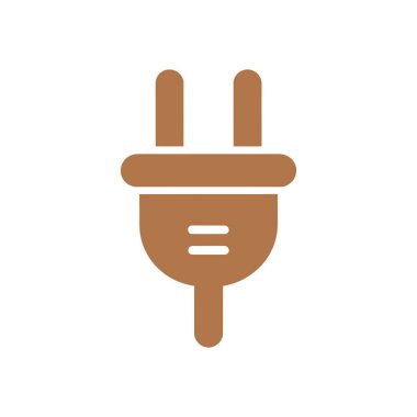 Resimli tasarım, beyaz zemin üzerine kurulmuş basit bir kahverengi elektrik prizi simgesini gösteriyor. Fiş, modern düz bir vektörde elektrik, enerji, güç ve bağlantı kavramlarını temsil eder..