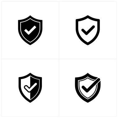 Beyaz bir arkaplanda dört farklı güvenlik kalkanı simgesi, her biri dijital güvenlik amacıyla güvenlik, yetki veya doğrulama statüsünü ileten beyaz bir kontrol işareti göstermektedir.