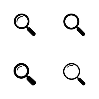 Kullanıcı arayüzleri için arama, odaklanma ya da yakınlaştırma işlevselliğini temsil eden büyüteç sembolünün dört varyasyonu.