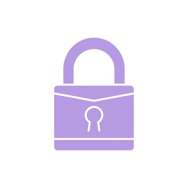 Basit, düz bir vektör illüstrasyonunda, güvenlik, dijital varlıklar, erişim kontrolü ve şifrelemeyi temsil eden bir lavanta asma kilidi simgesi gösterilir. Teknoloji ve güvenlik görselleri için ideal.