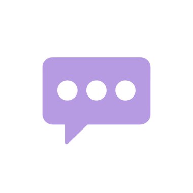 İzole görüntü, yuvarlak köşeli açık mor renkli bir konuşma baloncuğu içeriyor. Üç tane yatay hizalanmış beyaz nokta içeriyor. Baloncuğun altta klasik bir kuyruğu var..