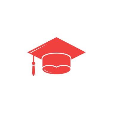 Beyaz arkaplandaki kırmızı havan topu grafiği akademik başarıyı temsil ediyor. Eğitim kaynakları, mezuniyet duyuruları veya okul başarılarını kutlamak için ideal.