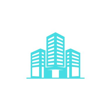 Mimari, gayrimenkul veya kentsel kalkınma markaları için mükemmel üç farklı yükseklikte mavi bina içeren minimalist bir logo. Basit, modern tasarım estetik.