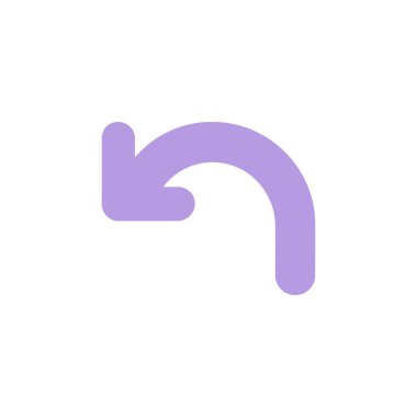 Soldan bakan lavanta renkli kıvrımlı bir ok görülüyor, temiz beyaz bir arkaplan üzerine kurulmuş. Dönüş ya da geri sarma eylemini temsil eden basit ama net yön simgesi.