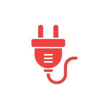 Elektrik prizinin eğri bir kablosu olan minimalist kırmızı vektör simgesi, çeşitli dijital ya da yazılı materyallerde güç bağlantısını tasvir etmek için tasarlanmıştır..