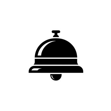 Genellikle otellerde kullanılan bir hizmet çanının minimalist siyah-beyaz tasviri, belirgin bir kubbe şekli ve düz bir arkaplanda çarpıcı bir berraklığa sahip.