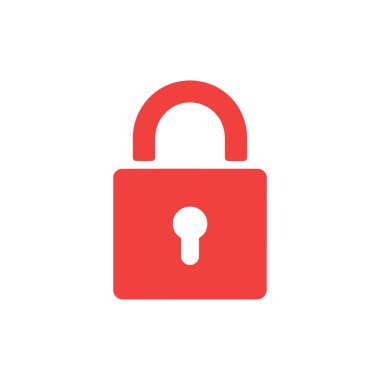 Kırmızı asma kilit ikonunun vektör çizimi. Bu minimalist görüntü, güvenlik, koruma ve dijital güvenliği sembolize eden klasik bir asma kilit şeklini içerir..