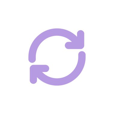 Bu resim iki leylak renginde ok sergiliyor, beyaz arka planda bir daire oluşturmak için zarifçe kıvrılıyor, tekrarlamayı ya da pürüzsüz bir süreci simgeliyor..