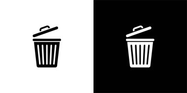 Siyah arkaplan üzerinde izole edilmiş çöp kutusu simgesi. Açılmış kapağı olan minimalist konteynır logosu. Web tasarımı ve uygulamalar için kullan.