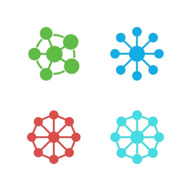 Features various colorful molecule graphics with connecting dots on a white background. Includes green, blue, red, and light blue molecule illustrations.