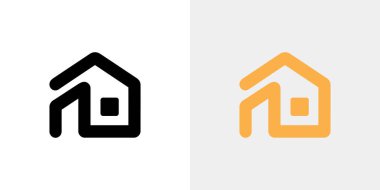Unique house shaped logo element in black and yellow, featuring modern, simple style with soft, rounded corners on white background.