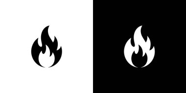 Bu vektör görüntüsü iki minimalist ateş logosu gösteriyor. Bir logo beyaz arka planda siyahken, diğeri siyah arka planda beyazdır..