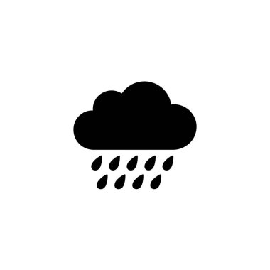 Bu, altında yağmur damlaları olan bir yağmur bulutunu tasvir eden siyah beyaz bir ikon çizimi. Hava, iklim ve meteoroloji kavramlarını belirtir.