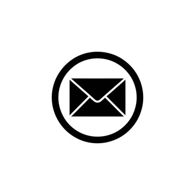 Görüntü bir dairenin içinde koyu siyah bir zarf sembolü gösteriyor. Zarf kapalı, köşeler dışa dönük, şeffaf bir zemin üzerine kurulmuş..