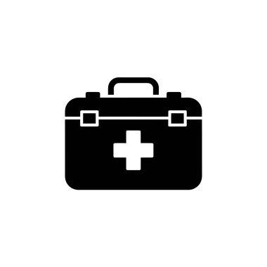 Features a black first aid kit silhouette icon with a distinct white cross emblem centered on a transparent backdrop, ideal for medical themes.
