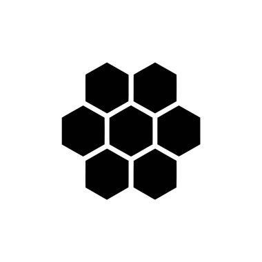 A black and white image showing a geometric pattern. The image features seven black hexagons arranged in a flower or honeycomb-like pattern against a white background.