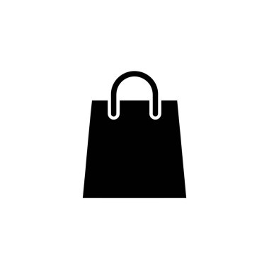 Featured is a black silhouette of a shopping bag graphic, showcasing its rounded handle and recognizable shape on a clean, neutral background for simple use.