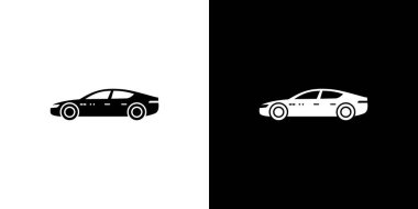 Siluet, şeffaf arkaplanda parlak bir araba profili sergiliyor. Monokrom otomotiv tasarımı modern şekli ve tarzını vurgular.