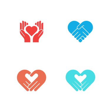 Dört eşsiz, rengarenk el hareketini gösteriyor. Bu vektörler bağlantı, sevgi, bakım, destek, yardım, ortaklık ve minimalist bir tasarım içinde birlik gösterirler..