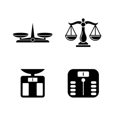 Saydam bir arkaplanda, farklı dengeleme ölçümleri için çeşitli siyah ölçekli simgeleri gösterir. Bu tartma aleti grafikleri tasarımlar için idealdir.