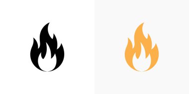 Grafiksel tasarım, biri siyah siluet, diğeri de şeffaf arkaplan üzerine kurulu, canlı turuncu renkli iki ateş simgesi içerir..