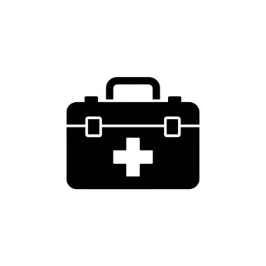 Isolated black silhouette of first aid kit icon on transparent background. Contains medical equipment for safety and health, emergency care.