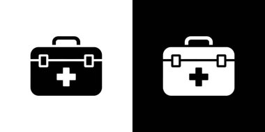 Artı işareti olan basit bir ilk yardım çantası simgesi. Projelerde çok yönlü kullanım için açık bir arkaplan üzerinde siyah ve beyaz karşıt tasarım tıbbi çanta.