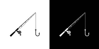 İpe asılı olta kamışı siluetini gösteren bir resim. Kontrastı sembolize eden beyaz ve siyah bir zemin üzerinde sunulmaktadır..