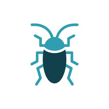 Belirgin antenleri ve altı bacaklı, beyaz şeffaf bir arkaplana karşı basit ve temiz bir siluet olarak sergilenen, deniz mavisi bir hamamböceğinin yer aldığı düz simge.