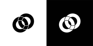 İki kesişen dairenin bir simgesi, üst üste binen halkalarla soyut bir tasarım yaratıyor. Vektör tek renkli, basit ama çarpıcı bir şekil sunuyor..