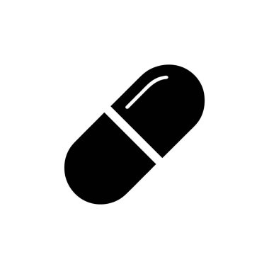 An isolated view presents a solid black capsule, defined by a precise split at its center, embodying medication simply and clinically on a transparent background.