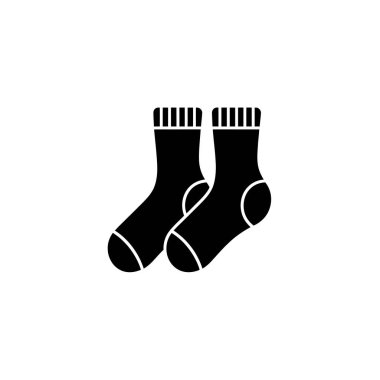 Basit bir illüstrasyon, iki siyah çorabı gösteriyor, tırtıklı kelepçeler ve zıt beyaz tabanlar, düz beyaz arka plan üzerine kurulmuş. Simge biçimi.