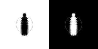 Basit tasarım izole edilmiş plastik şişe simgesini gösterir. Beyaz şişe siyah şişe beyaz, yuvarlak yuvarlak daire ortada bölünmüş arka plan.