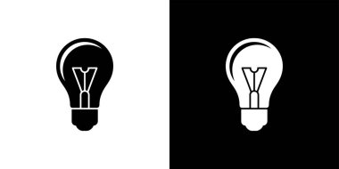 Siyah varyasyonlarda siyah beyaz üzerine siyah, fikirleri ve enerji kavramlarını sembolize etmek için ideal olan bir ampul simgesini gösteren bir resim..