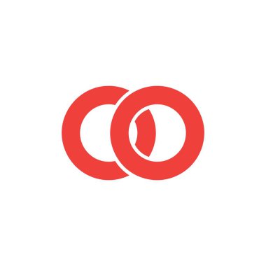 İki birbirine dolanmış kırmızı halkayı minimalist tarzda gösterir, beyaz arka planda görsel olarak çarpıcı bir grafik oluşturur, modern tasarım projeleri için mükemmeldir.