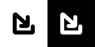 Yuvarlak köşeli basit bir ok simgesi, birbirine zıt siyah ve beyaz renklerde sunulmuş, minimalist tasarımlar için idealdir.