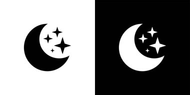 Simge, siyah ve beyaz üzerine siyah üç yıldızlı hilal şeklinde bir ay içeriyor. Gece, göksel ya da yatma zamanı temaları için basit tasarım.