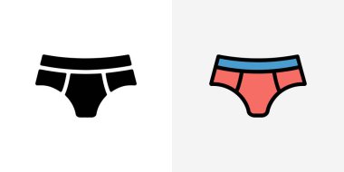 Sunulan simgelerde iç çamaşırları yer alıyor; biri koyu siyah, diğerinde ise mavi desenli kırmızı kumaş var, her ikisi de temiz, açık arkaplan üzerine kurulmuş..