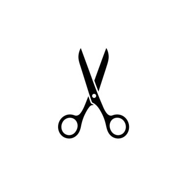 Bu grafik, genellikle el sanatları, kesme kağıdı veya saç için kullanılan açık makasın siyah bir siluetini gösteriyor. Araç, kolay ve güvenli tutuş için kabzayı yuvarladı.