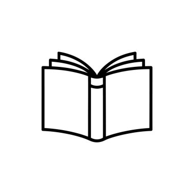 Bu açık bir kitabın siyah beyaz çizimi. Okumayı, öğrenmeyi, bilgiyi ve edebiyatı basit, minimalist bir tarzda temsil eder..