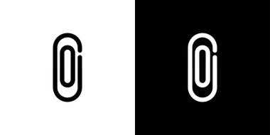 Minimalist tasarım, beyaz bir arkaplanda siyah bir ataç simgesi ve siyah bir arkaplanda beyaz bir ataç simgesi, zıt renkler, basit tasarım simgesini gösterir.