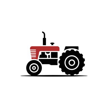 Isolated vector illustration of a side-view tractor, featuring red engine section and black wheels. Vintage farm machinery graphic in a minimal style.