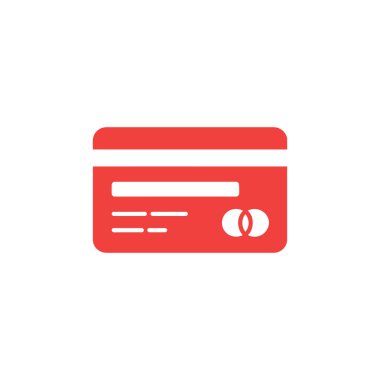 Kırmızı renkli, yuvarlak köşeli, izole bir ödeme kartı çizimi. Nakitsiz finansal sistemi, ödeme yöntemini sembolize eder.