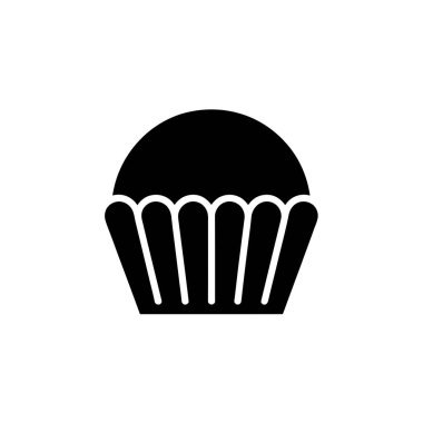 Katı siyah bir siluet flüt kağıdında kek ya da kek tasvir eder. Tatlı ikram, beyaz bir arka planda izole edilir..