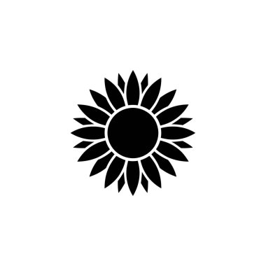 This is a simple vector illustration graphic of a black and white sunflower isolated on a white background. Perfect for minimalist designs and icons.
