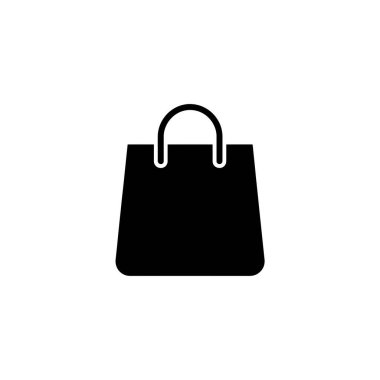 Isolated vector graphic of a black shopping bag icon. Useful for e-commerce, retail, or design projects needing shopping representation. Flat design, easy integration.