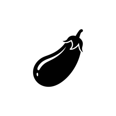 Sağlıklı beslenme, taze üretim ve mutfak malzemelerini temsil eden kalın siyah bir patlıcan silueti. Minimalist tasarım.