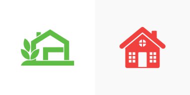 İmaj iki ev simgesini içeriyor. Biri yeşil yapraklı; diğeri kırmızı ve beyaz zemin üzerinde çapraz pencereli.